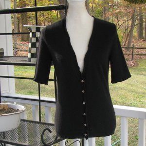Garnet Hill black short sleeve cashmere cardigan sweater Small luxury so…